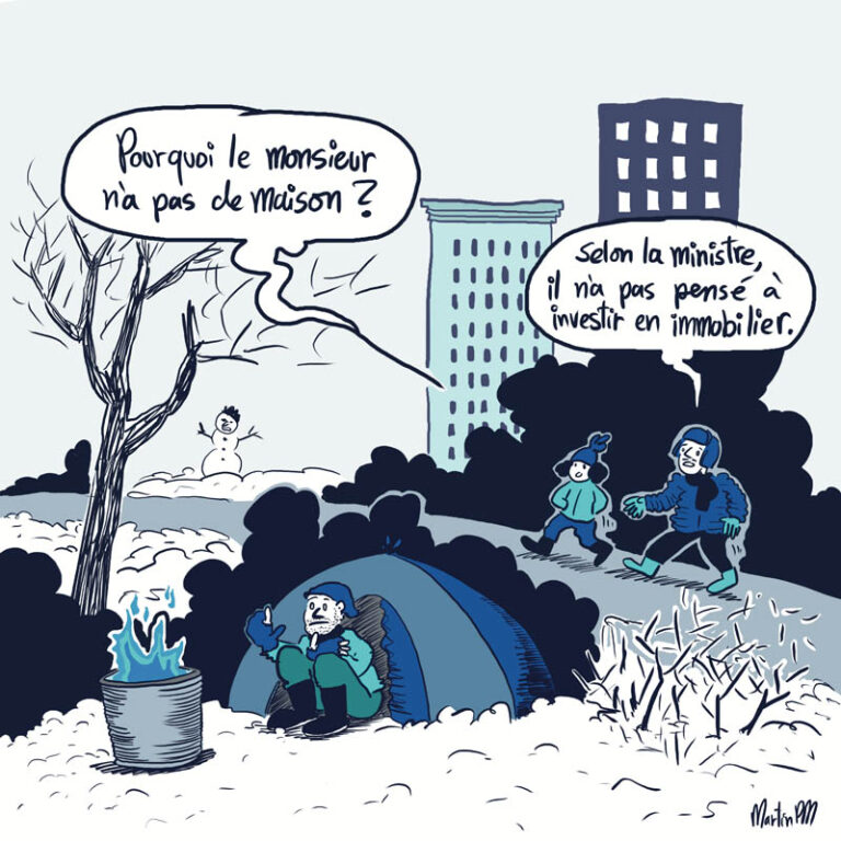 Caricature éditoriale sur la crise du logement à Montréal et au Québec, publiée initialement dans le Journal des Voisins